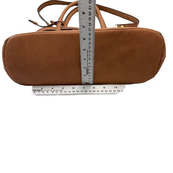 London Fog Brown & Tan Vegan Ostrich Leather Satchel Handbag With Shoulder - Picture 11 of 14